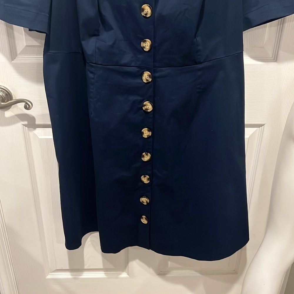 Eloquii women’s navy blue cotton stretch v neck button down short sleeve 24 NWT - Picture 5 of 10